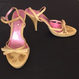 Mia Shimmer Gold Bow Heeled Sandals